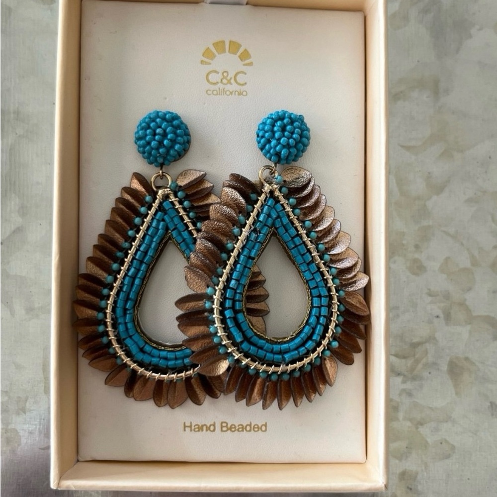 C&C California Turquoise and Brown Hand Beaded Earrings